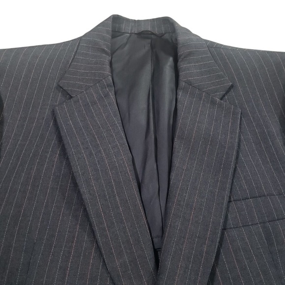 VTG Cartier Collection Suit Jacket Mens Navy 42 Pinstripe Botany 500 Roos Atkins - Picture 3 of 16